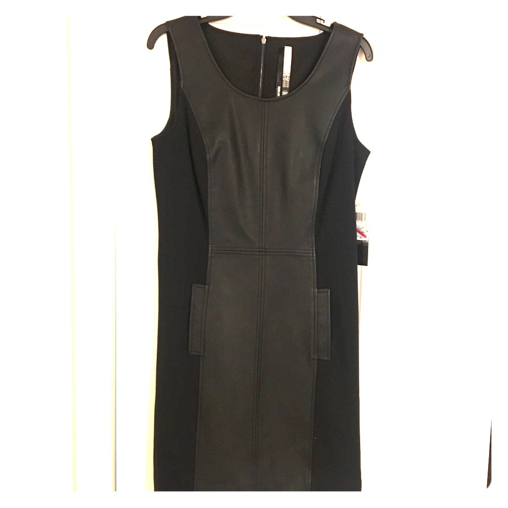 KENSIE Black Leather Paneled Dress